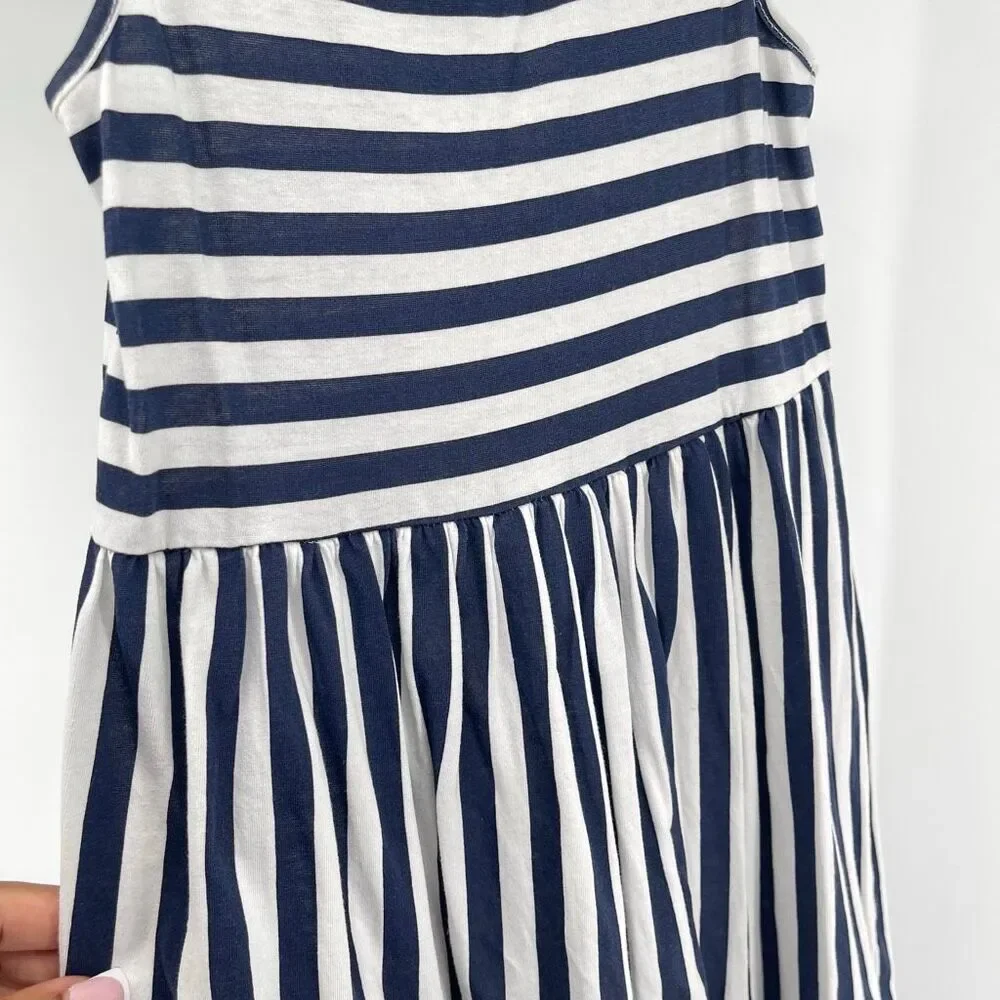 H&M Girls Striped Sleeveless Tank Dress 6-8Y Navy White Cotton Sundress